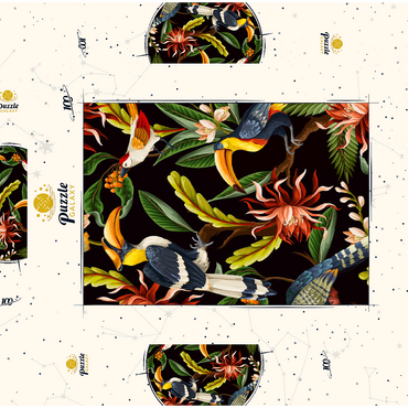 Vögel mit tropischen Blättern und Blumen 100 Puzzle Schachtel 3D Modell