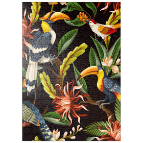 Darstellung des Puzzle-Motivs Vögel mit tropischen Blättern und Blumen – Puzzleteile: 200