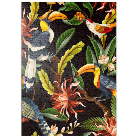puzzleplate Vögel mit tropischen Blättern und Blumen 200 Puzzle