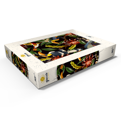 Vögel mit tropischen Blättern und Blumen 500 Puzzle Schachtel Ansicht1