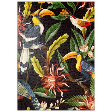 puzzleplate Vögel mit tropischen Blättern und Blumen 500 Puzzle