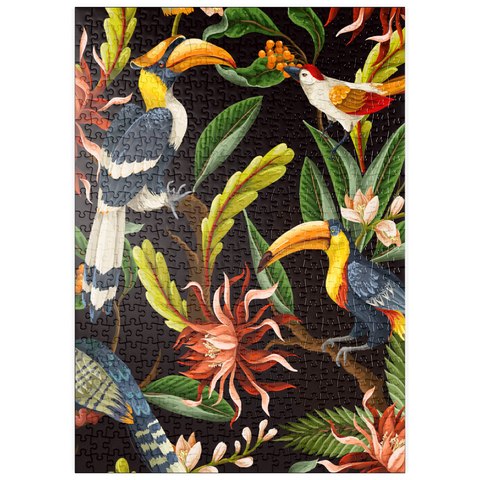 puzzleplate Vögel mit tropischen Blättern und Blumen 500 Puzzle
