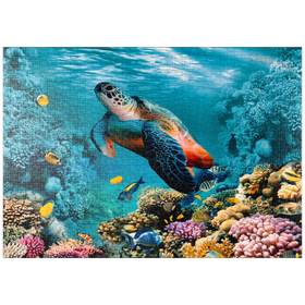 Darstellung des Puzzle-Motivs Unterwasserwelt mit Schildkröte und Korallen – Puzzleteile: 1000