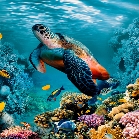 Unterwasserwelt mit Schildkröte und Korallen 1000 Puzzle 3D Modell