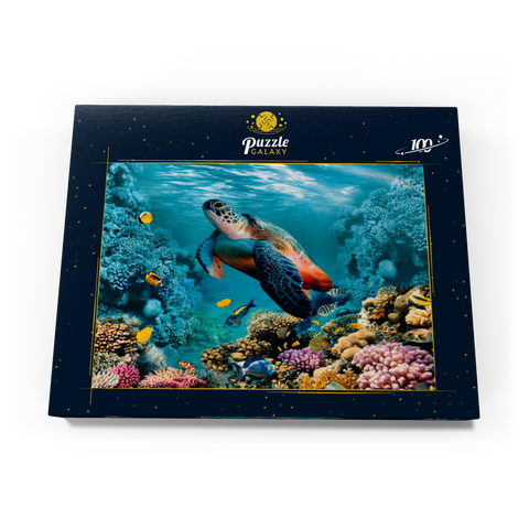 Unterwasserwelt mit Schildkröte und Korallen 100 Puzzle Schachtel Ansicht3