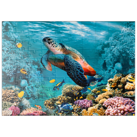 puzzleplate Unterwasserwelt mit Schildkröte und Korallen 100 Puzzle