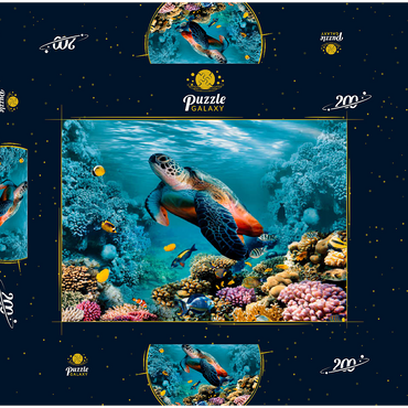 Unterwasserwelt mit Schildkröte und Korallen 200 Puzzle Schachtel 3D Modell