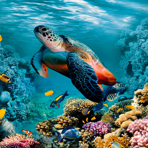 Unterwasserwelt mit Schildkröte und Korallen 500 Puzzle 3D Modell
