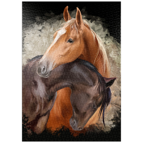 Darstellung des Puzzle-Motivs Zwei Pferde umschlungen – Puzzleteile: 1000