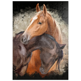 Darstellung des Puzzle-Motivs Zwei Pferde umschlungen – Puzzleteile: 100