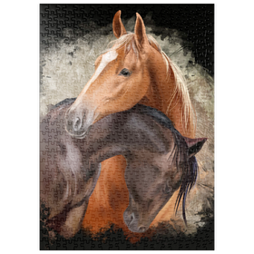 Darstellung des Puzzle-Motivs Zwei Pferde umschlungen – Puzzleteile: 500