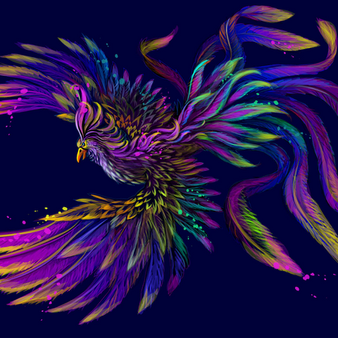 Künstlerisches, neonfarbenes Porträt eines Phoenix im Stil der Pop-Art 1000 Puzzle 3D Modell