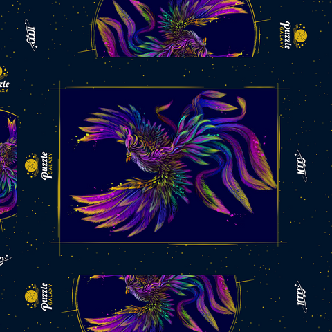 Künstlerisches, neonfarbenes Porträt eines Phoenix im Stil der Pop-Art 1000 Puzzle Schachtel 3D Modell