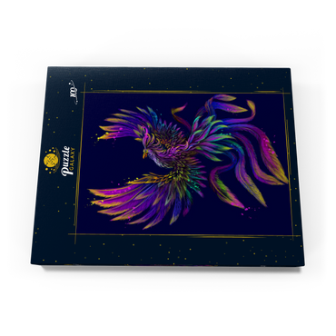 Künstlerisches, neonfarbenes Porträt eines Phoenix im Stil der Pop-Art 100 Puzzle Schachtel Ansicht3
