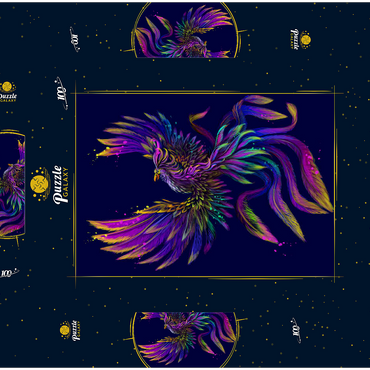 Künstlerisches, neonfarbenes Porträt eines Phoenix im Stil der Pop-Art 100 Puzzle Schachtel 3D Modell
