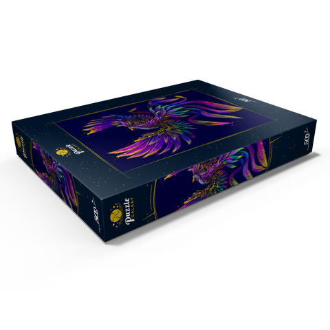Künstlerisches, neonfarbenes Porträt eines Phoenix im Stil der Pop-Art 500 Puzzle Schachtel Ansicht1