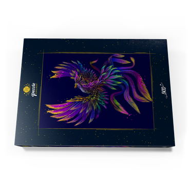 Künstlerisches, neonfarbenes Porträt eines Phoenix im Stil der Pop-Art 500 Puzzle Schachtel Ansicht3