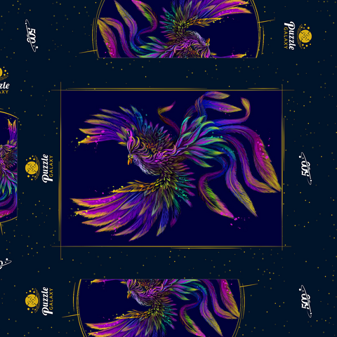 Künstlerisches, neonfarbenes Porträt eines Phoenix im Stil der Pop-Art 500 Puzzle Schachtel 3D Modell