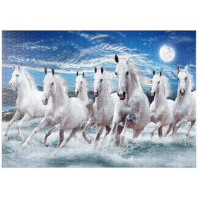 Darstellung des Puzzle-Motivs Sieben Pferde im Galopp – Puzzleteile: 1000
