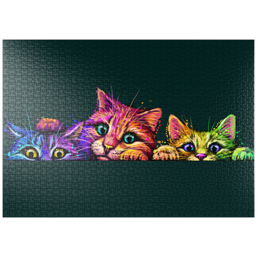 puzzleplate Künstlerisches, neonfarbenes Porträt von drei Kätzchen im Stil der Pop-Art 1000 Puzzle