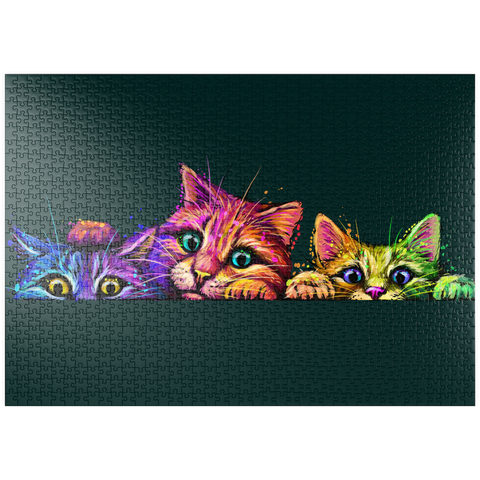 puzzleplate Künstlerisches, neonfarbenes Porträt von drei Kätzchen im Stil der Pop-Art 1000 Puzzle
