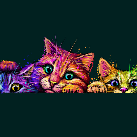 Künstlerisches, neonfarbenes Porträt von drei Kätzchen im Stil der Pop-Art 100 Puzzle 3D Modell