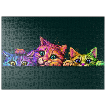 puzzleplate Künstlerisches, neonfarbenes Porträt von drei Kätzchen im Stil der Pop-Art 500 Puzzle