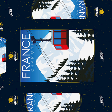 Chamonix Frankreich, Art Deco style Vintage Poster, Illustration 1000 Puzzle Schachtel 3D Modell