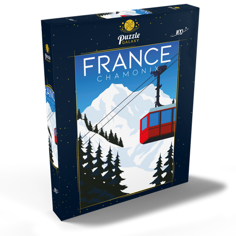 Chamonix Frankreich, Art Deco style Vintage Poster, Illustration 100 Puzzle Schachtel Ansicht2