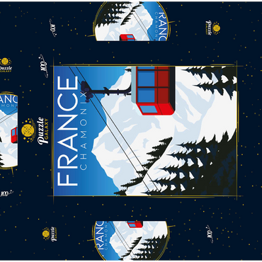 Chamonix Frankreich, Art Deco style Vintage Poster, Illustration 100 Puzzle Schachtel 3D Modell