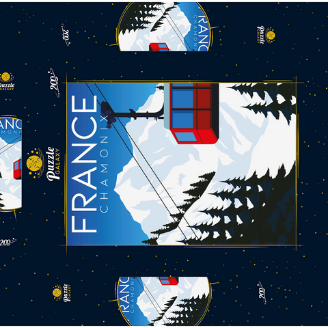 Chamonix Frankreich, Art Deco style Vintage Poster, Illustration 200 Puzzle Schachtel 3D Modell