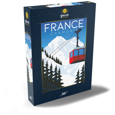 Chamonix Frankreich, Art Deco style Vintage Poster, Illustration 500 Puzzle Schachtel Ansicht2