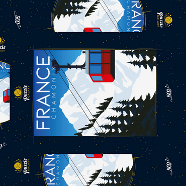 Chamonix Frankreich, Art Deco style Vintage Poster, Illustration 500 Puzzle Schachtel 3D Modell