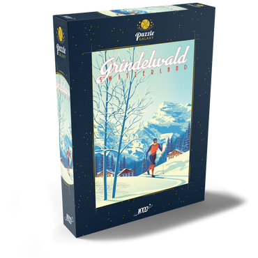 Grindelwald Schweiz, Art Deco style Vintage Poster, Illustration 1000 Puzzle Schachtel Ansicht2