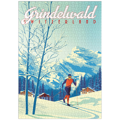 puzzleplate Grindelwald Schweiz, Art Deco style Vintage Poster, Illustration 1000 Puzzle