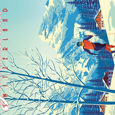 Grindelwald Schweiz, Art Deco style Vintage Poster, Illustration 1000 Puzzle 3D Modell