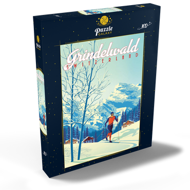 Grindelwald Schweiz, Art Deco style Vintage Poster, Illustration 100 Puzzle Schachtel Ansicht2