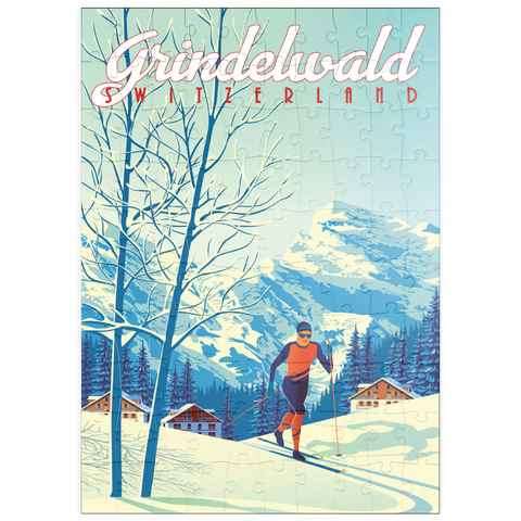 puzzleplate Grindelwald Schweiz, Art Deco style Vintage Poster, Illustration 100 Puzzle