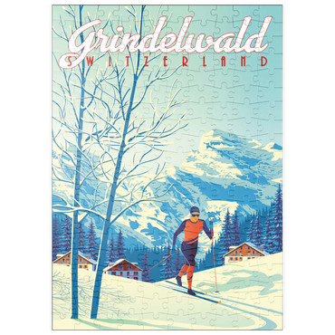 puzzleplate Grindelwald Schweiz, Art Deco style Vintage Poster, Illustration 200 Puzzle