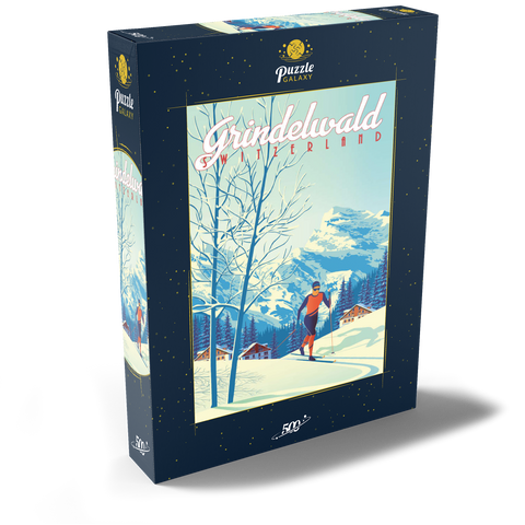 Grindelwald Schweiz, Art Deco style Vintage Poster, Illustration 500 Puzzle Schachtel Ansicht2