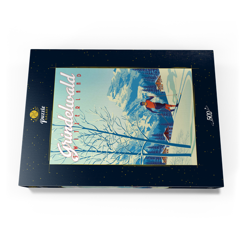 Grindelwald Schweiz, Art Deco style Vintage Poster, Illustration 500 Puzzle Schachtel Ansicht3