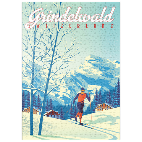 puzzleplate Grindelwald Schweiz, Art Deco style Vintage Poster, Illustration 500 Puzzle