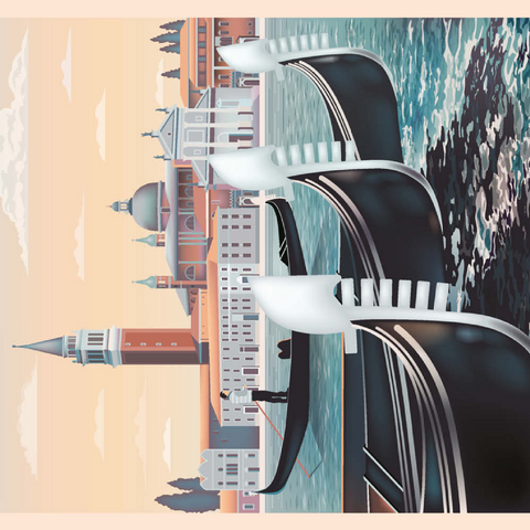 Venedig, Italien, Vietnam, Art Deco style Vintage Poster, Illustration 200 Puzzle 3D Modell