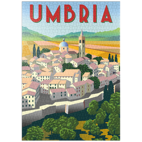 Darstellung des Puzzle-Motivs Umbrien Italien, Art Deco style Vintage Poster, Illustration – Puzzleteile: 1000