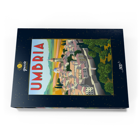 Umbrien Italien, Art Deco style Vintage Poster, Illustration 500 Puzzle Schachtel Ansicht3