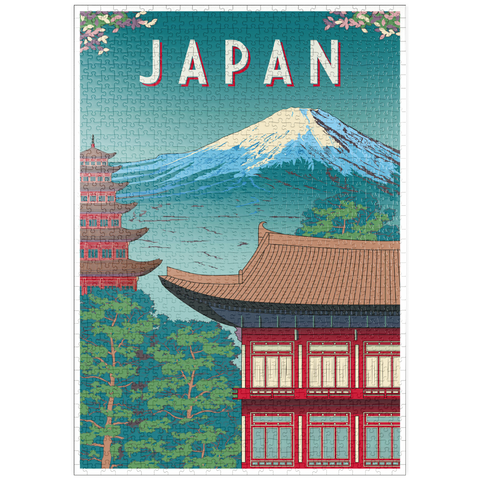 puzzleplate Traditionelles Haus, Japan, Art Deco style Vintage Poster, Illustration 1000 Puzzle