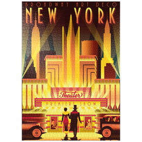 Darstellung des Puzzle-Motivs New York Night Broadway, Art Deco style Vintage Poster, Illustration – Puzzleteile: 1000