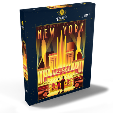 New York Night Broadway, Art Deco style Vintage Poster, Illustration 100 Puzzle Schachtel Ansicht2