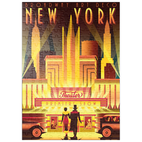 Darstellung des Puzzle Motivs New York Night Broadway, Art Deco style Vintage Poster, Illustration - Puzzleteile: 200