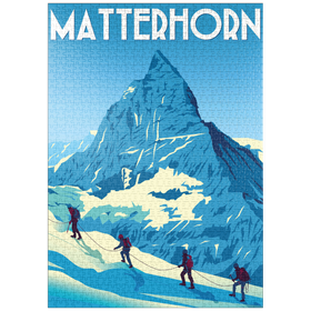 Darstellung des Puzzle Motivs Matterhorn Schweiz, Art Deco style Vintage Poster, Illustration - Puzzleteile: 1000